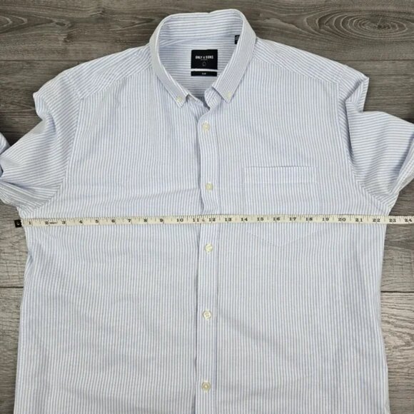 Only & Sons Men's Light Blue & White Striped Button Down Shirt Size XL - Picture 13 of 16